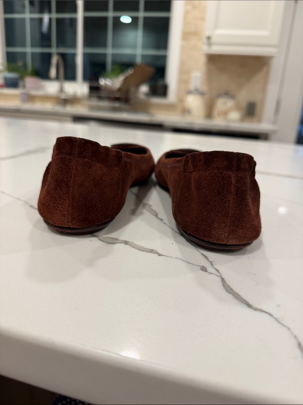 Tory Burch Chestnut Brown Suede Logo Ballet Flats - Picture 4 of 6